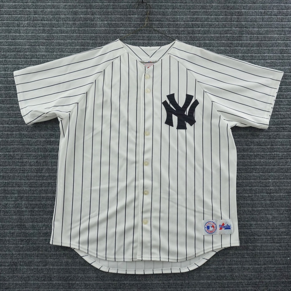 Vintage 90s Majestic New York Yankees Baseball Jersey L White Pinstripe Logo